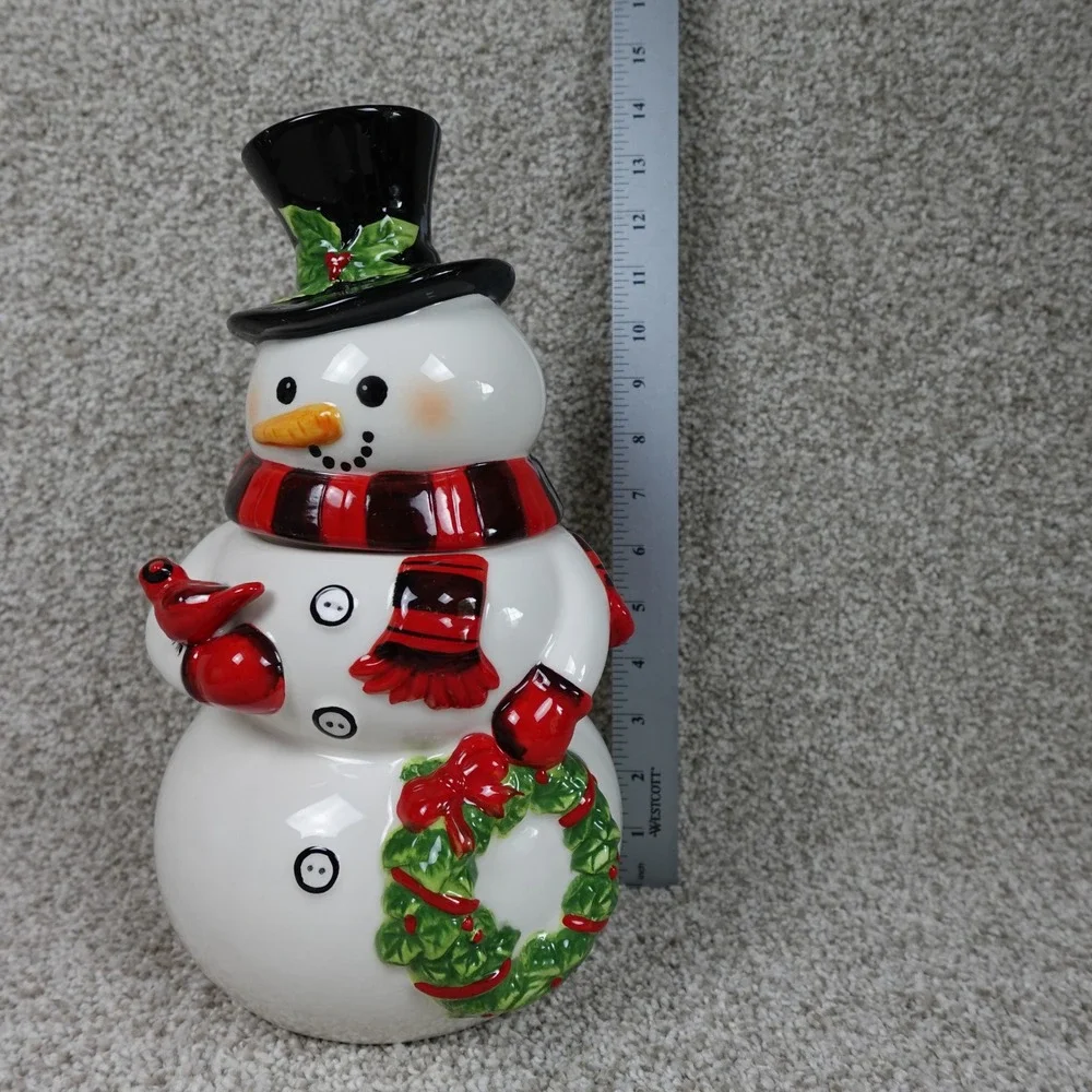Potter's Studio Ceramic Snowman Cookie Jar Christmas Holiday Decor 11 inch